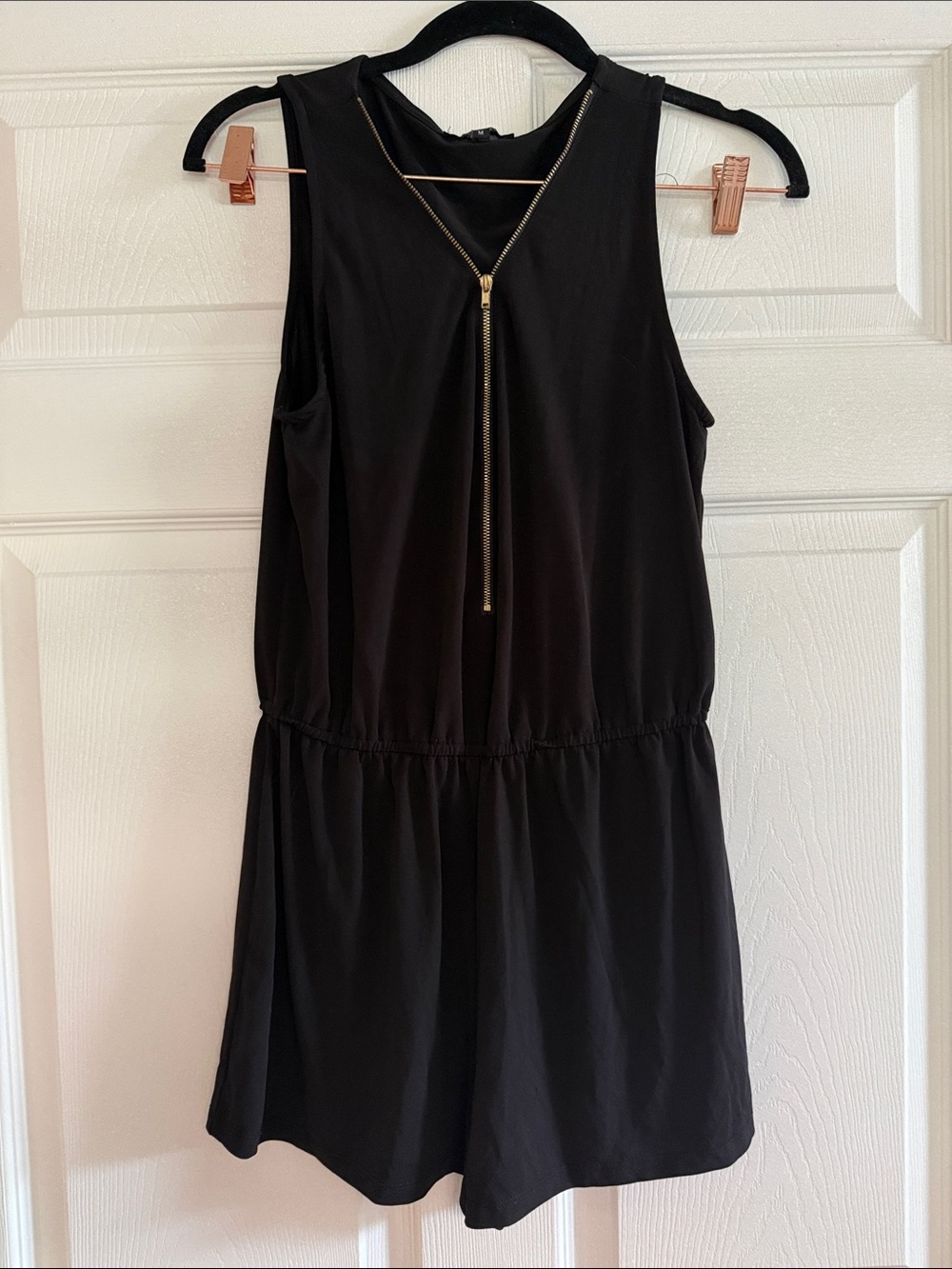Charlotte Russe Black Sleeveless Romper with Gold Zip